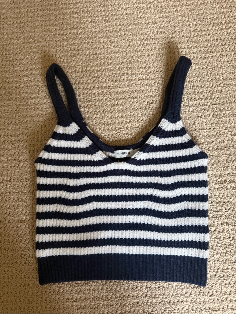 SIMKHAI Navy and White Striped Knit Tank Sweater